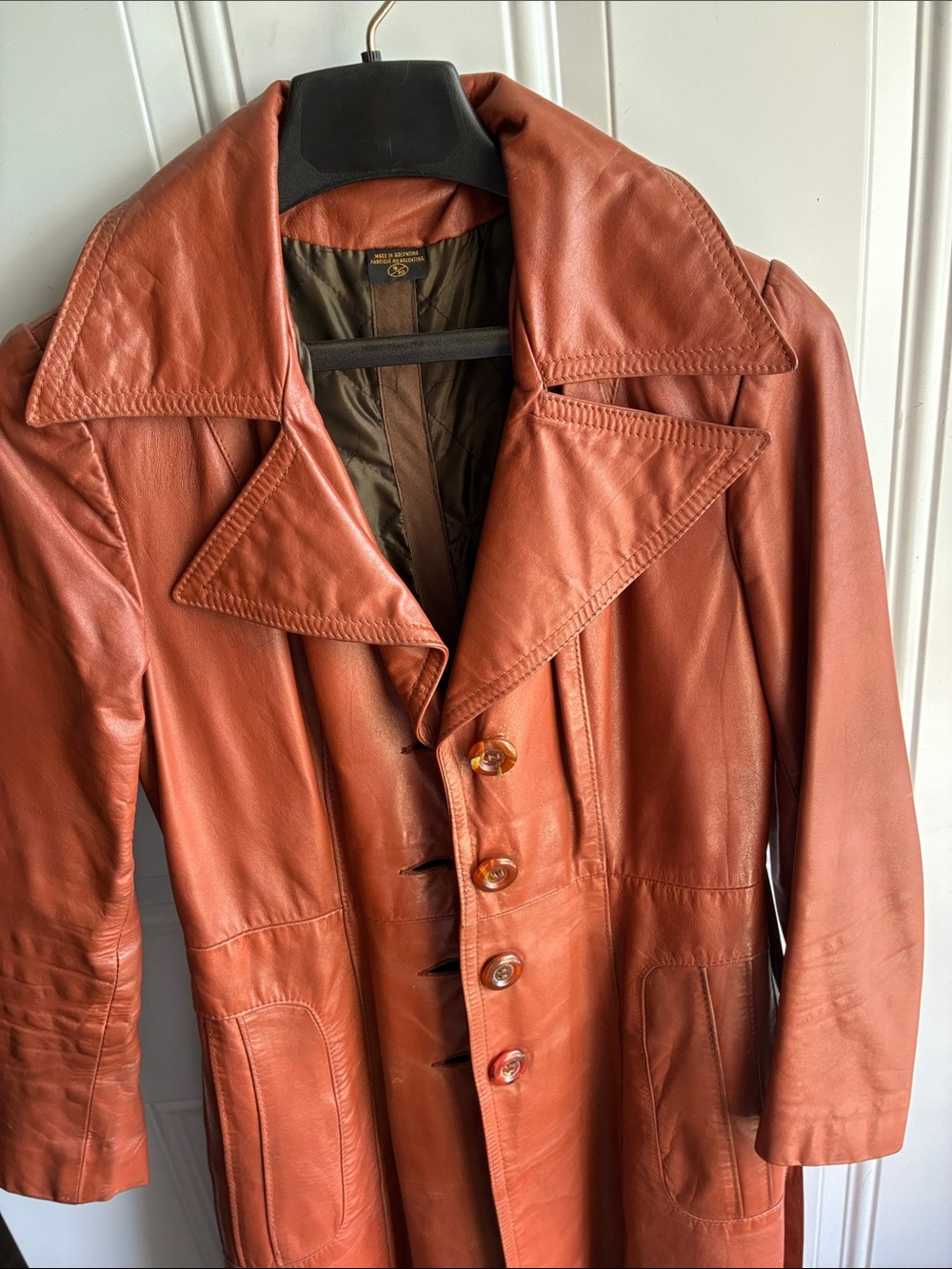 Women's Rust Brown Leather Trench Coat